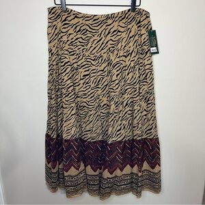 NWT Lauren Jeans Co Ralph Lauren Animal Print Broomstick Maxi Skirt size large